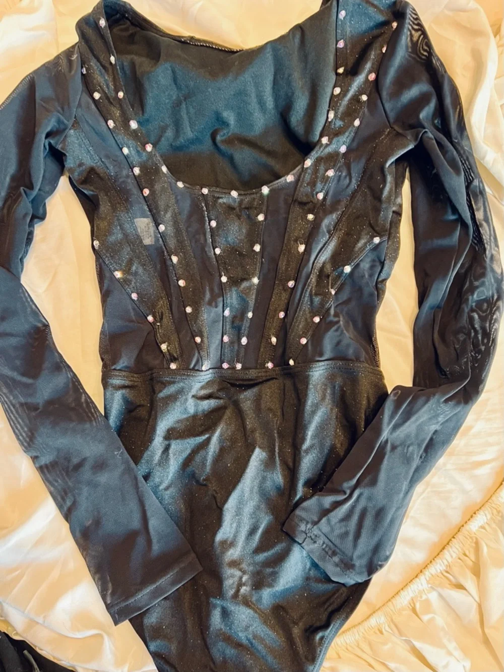 balera Black Sparkle Long Sleeve Leotard with Iridescent Rhinestones - Picture 2 of 3